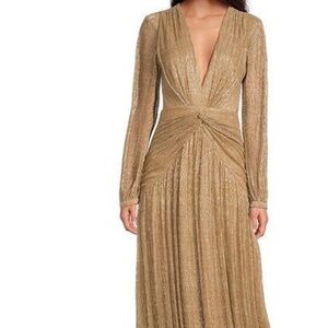 Gianni Bini Hazel Metallic Chiffon V-Neck Long Sleeve Cut Out Dress